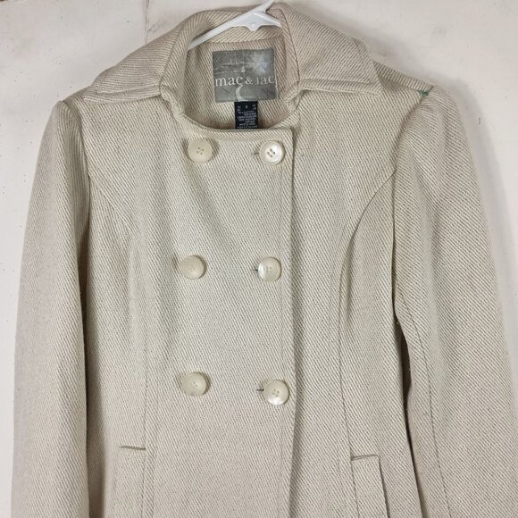Mac & Jac Wool Blend Overcoat Womens 2 Double Breasted Ivory Lined Winter - Picture 7 of 10